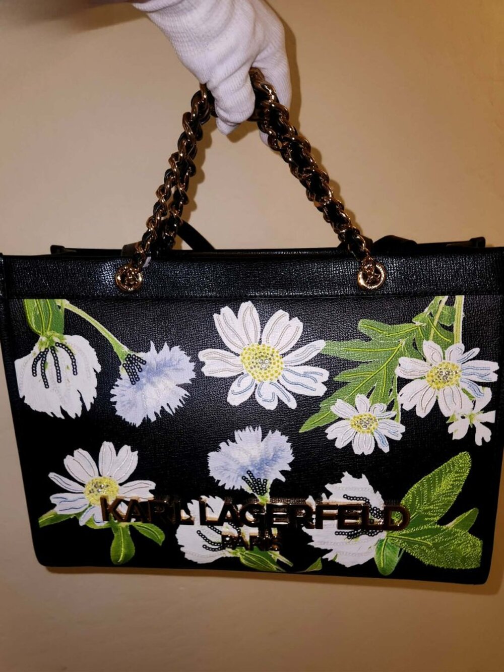 NWT$428 SAVOIE Crystals inside FLORAL TOTE W/ CHAIN STRAP Embroidery Multicolor - Picture 13 of 17